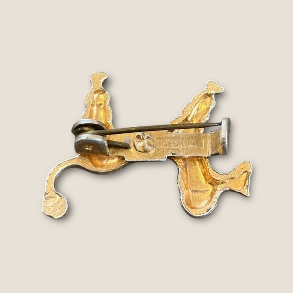 Vintage Gold-Tone Poodle Scatter Pin Brooch With Green Enamel Accents 1" X 0.5" - Picture 4 of 4